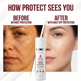 Healthy Skin Lab size comparison with 1.8 oz tube, clarifies travel-friendly, everyday convenience