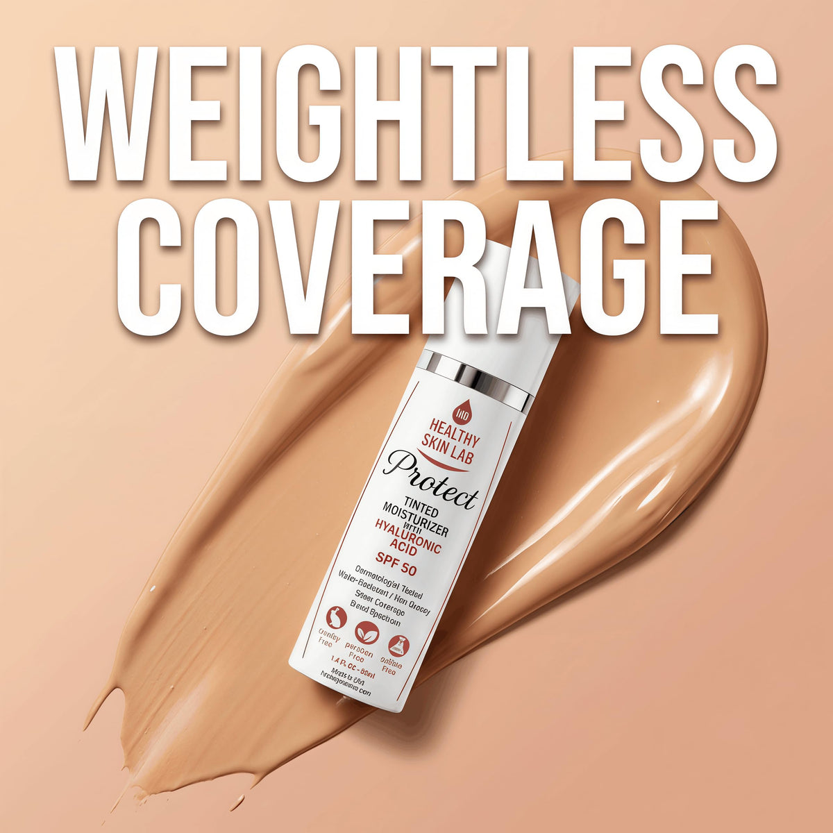 Healthy Skin Lab tinted swatch on hand, demonstrates universal tint and natural coverage benefit