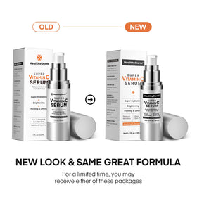 HealthyDerm ingredient flatlay with vitamin C, niacinamide and hyaluronic acid