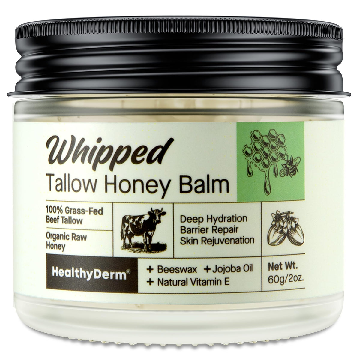 HealthyDerm front jar showing clean packaging and nourishing balm