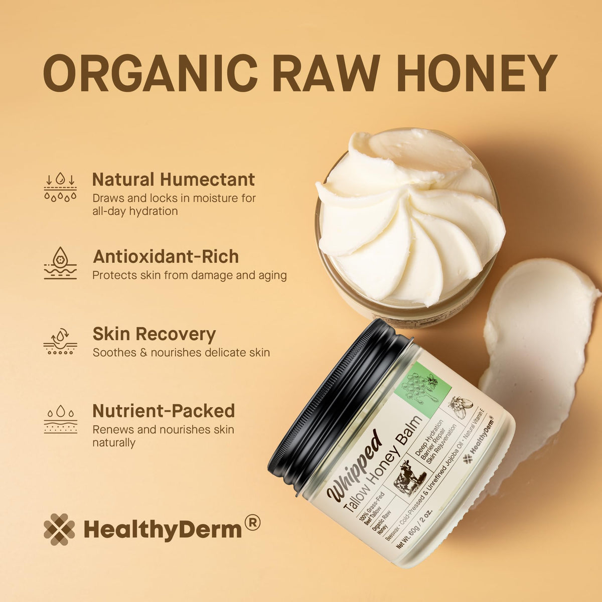 HealthyDerm label detail emphasizing ingredient list and purity