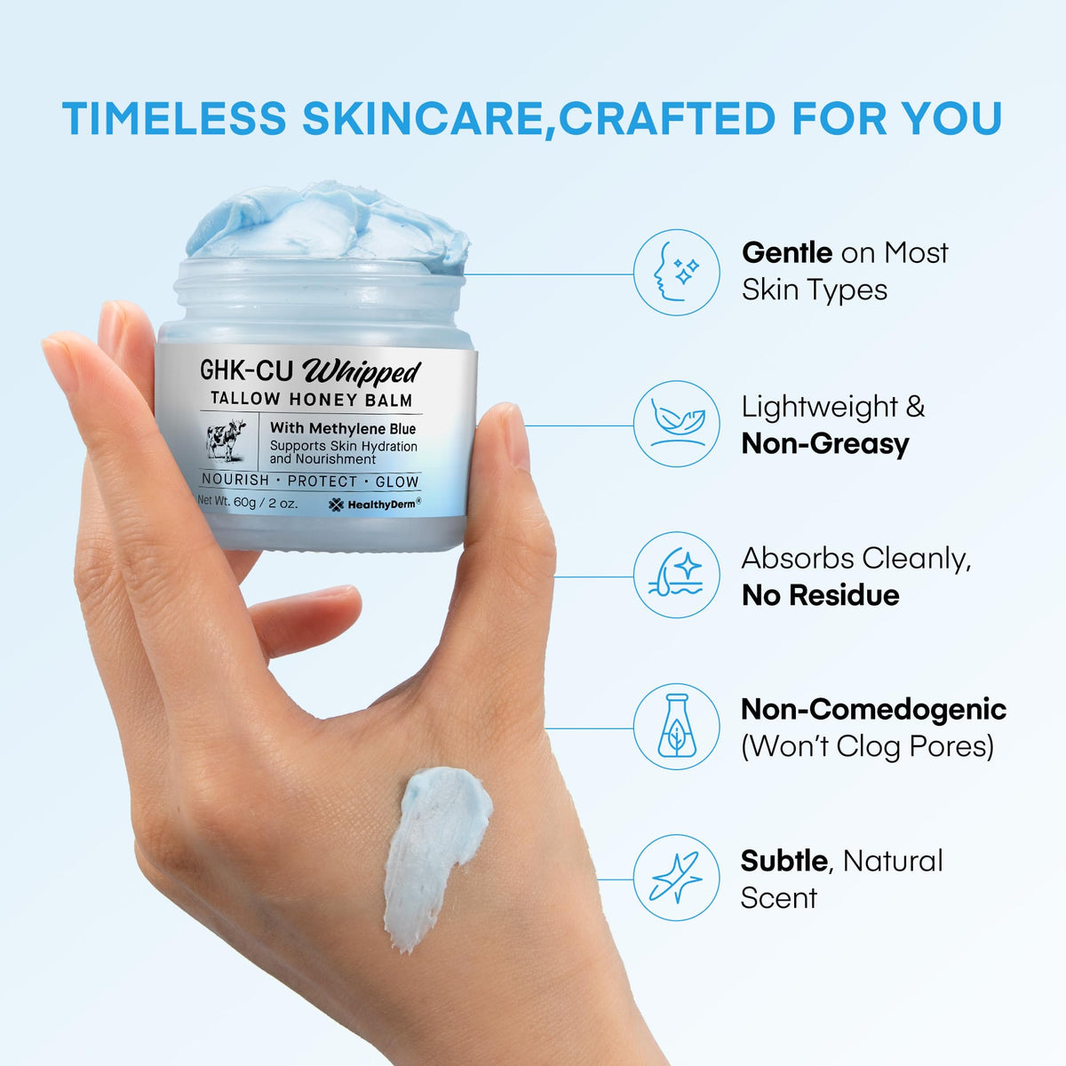 HealthyDerm product label close-up listing copper peptides for visible texture support