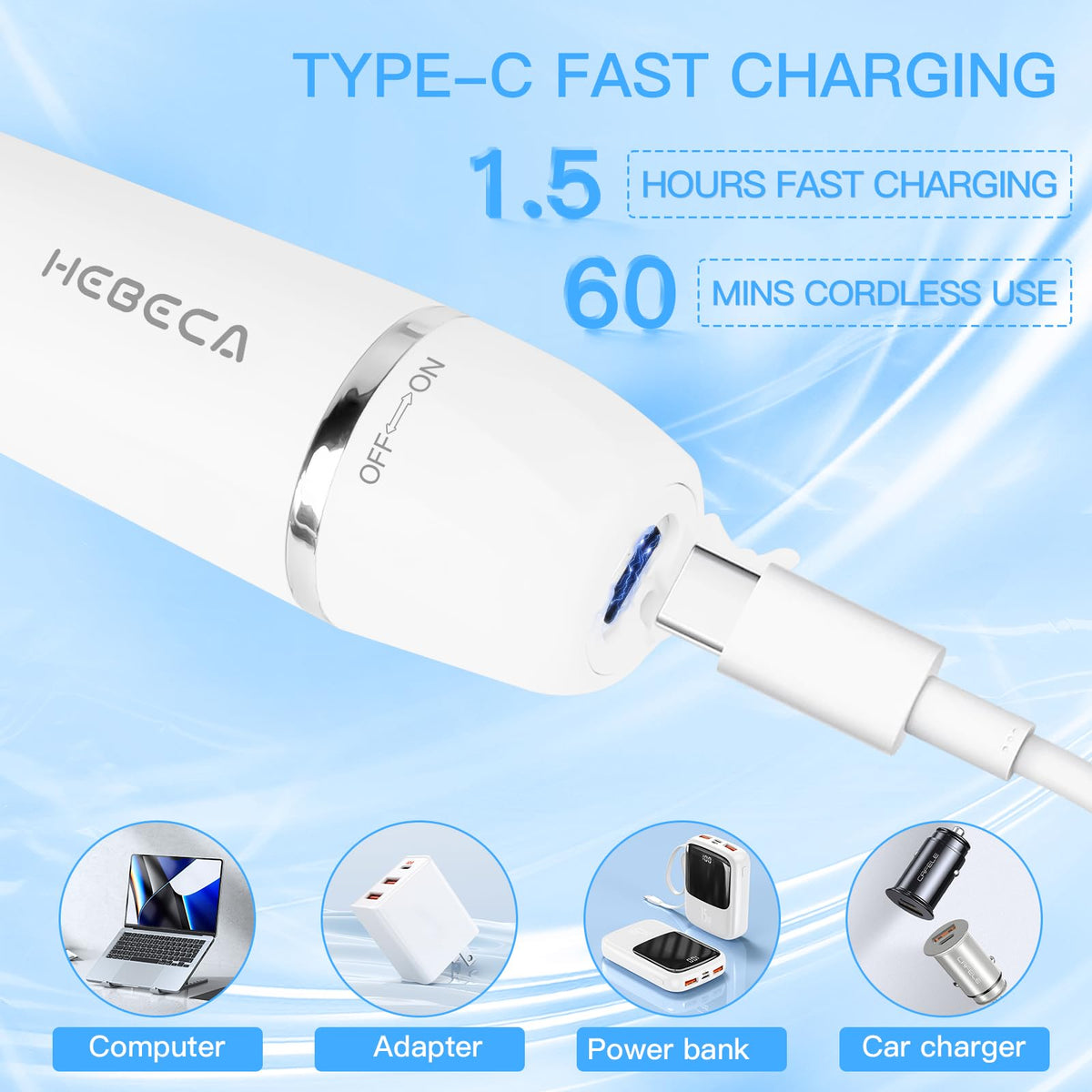 HEBECA three interchangeable heads laid out for versatile grooming options