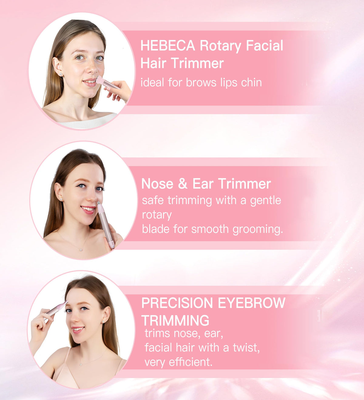 HEBECA close-up of hypoallergenic cone tip highlighting safe, irritation-free trimming