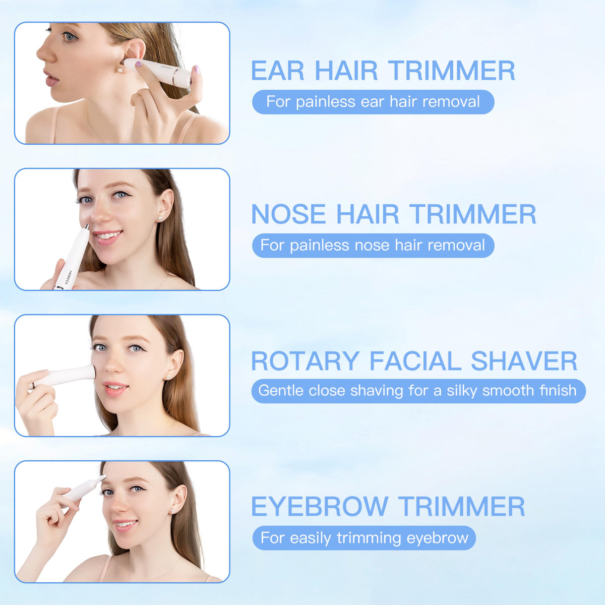 HEBECA double-sided eyebrow trimmer detail for precise shaping and clean lines