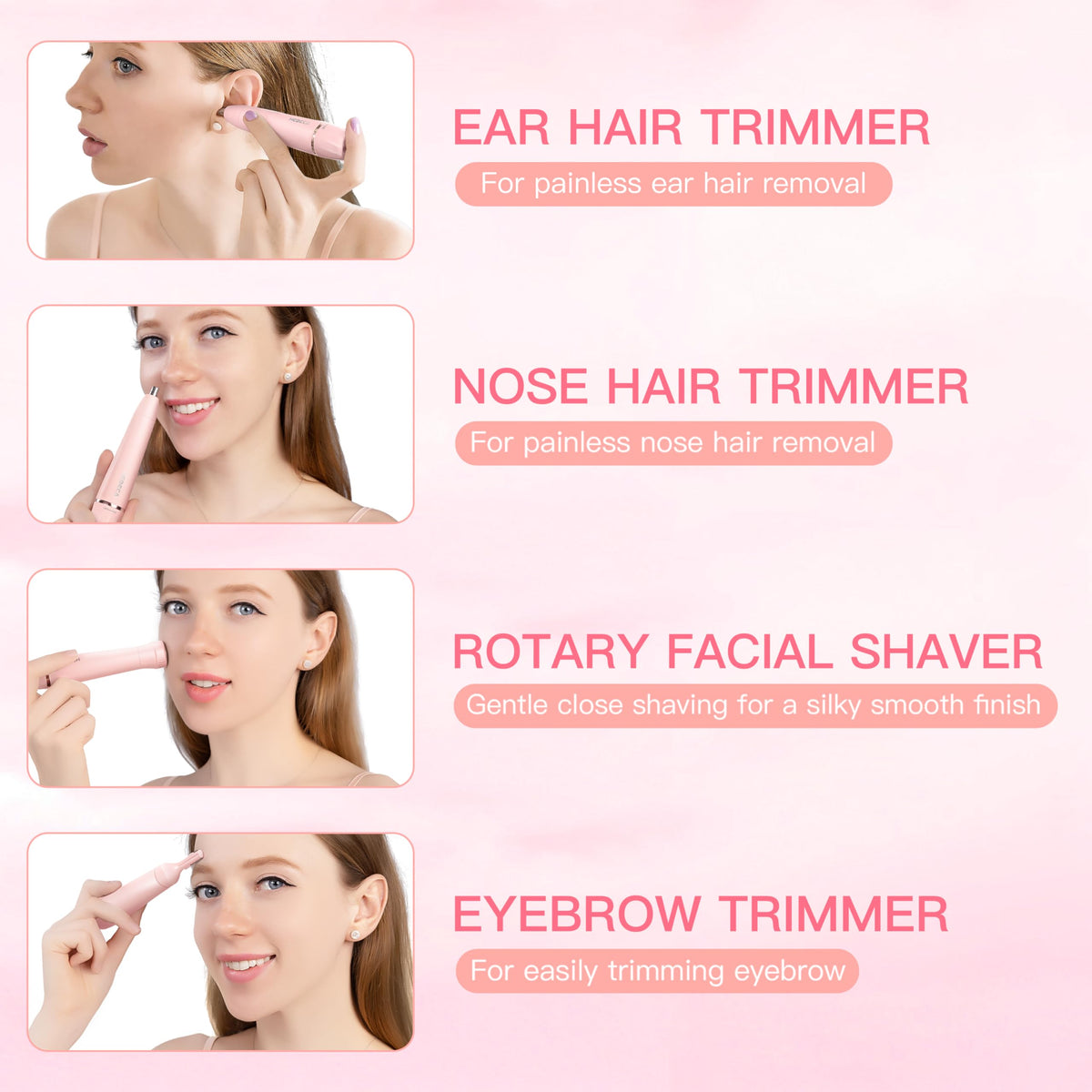 HEBECA trimmer shaping eyebrows to show precise results and gentle grooming benefit