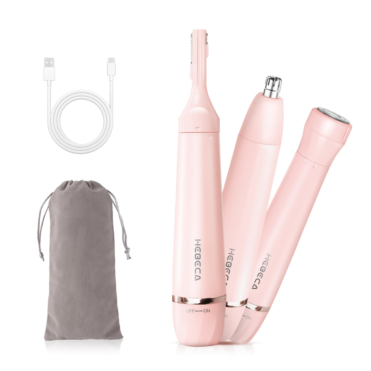 HEBECA front view of pink trimmer showing compact design and controls, ideal for travel