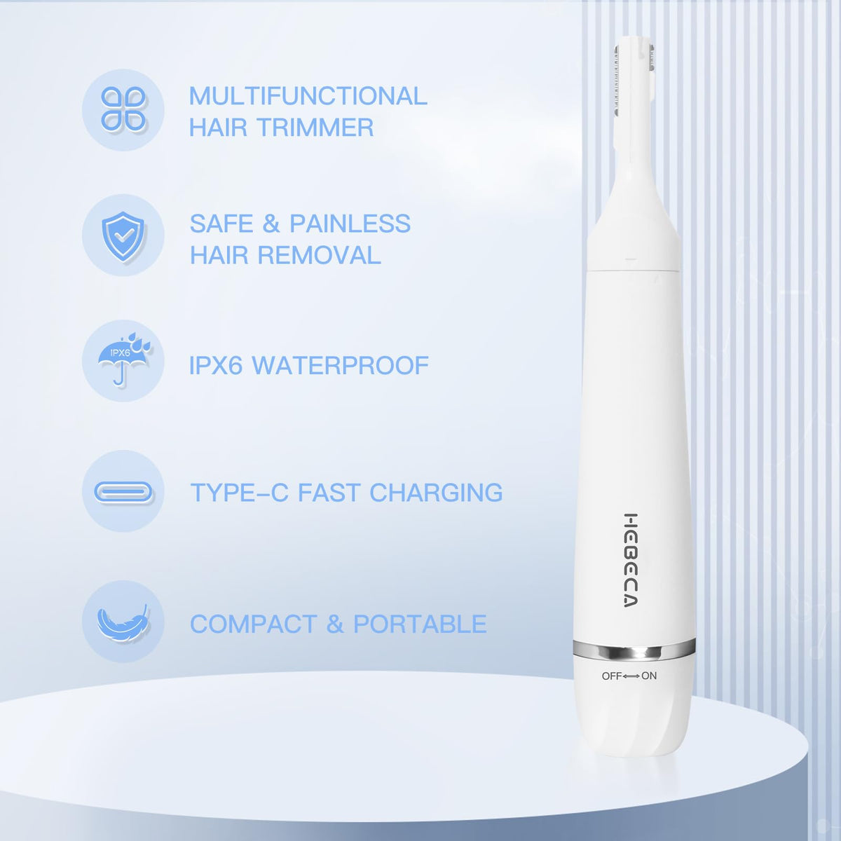 HEBECA close-up of rotating nose cutter head for safe precise nasal trimming