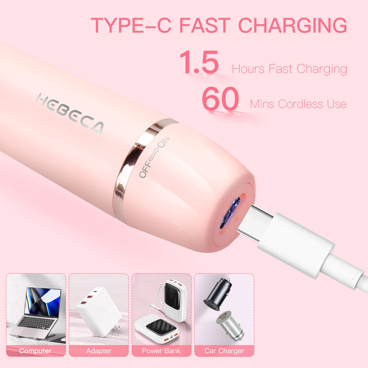HEBECA trimmer beside a smartphone to show compact size and easy portability