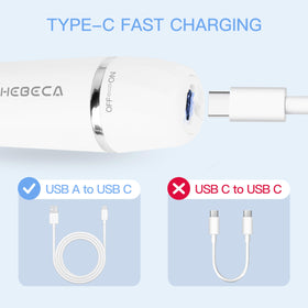 HEBECA USB cable plugged into trimmer showing fast convenient recharging
