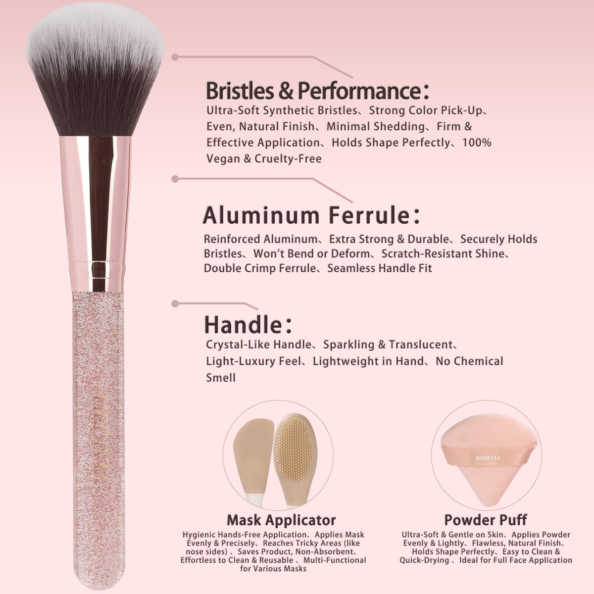 HEDIVIA brushes fanned out displaying full 14-piece collection for versatile looks