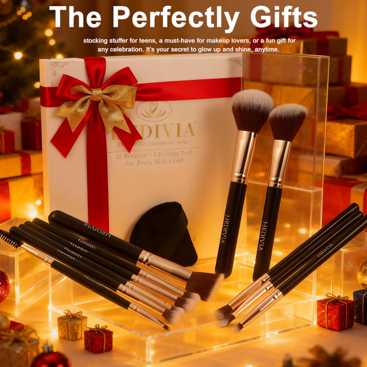 HEDIVIA lifestyle vanity setup with brushes and case for everyday use