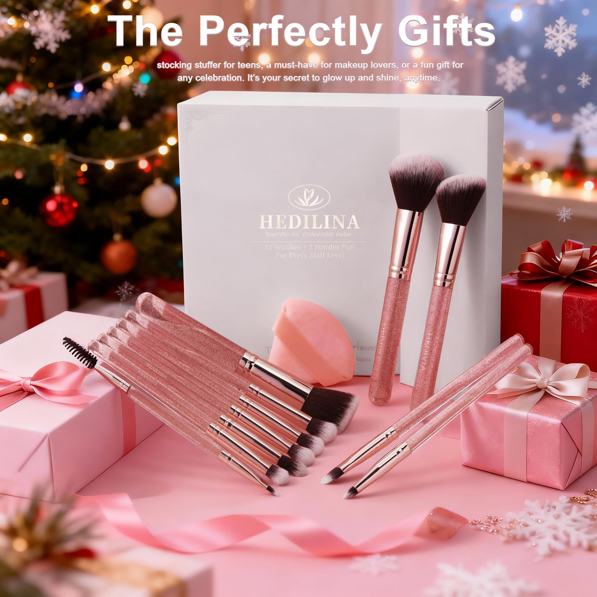 HEDIVIA size comparison with ruler showing compact brushes for travel-ready convenience