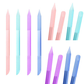 heemeei front packaging showing four glass cuticle pushers and storage tubes for travel convenience