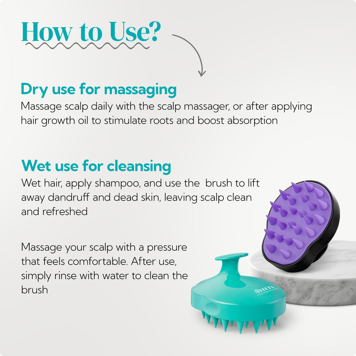 HEETA used on dry hair demonstrating soothing scalp massage benefits