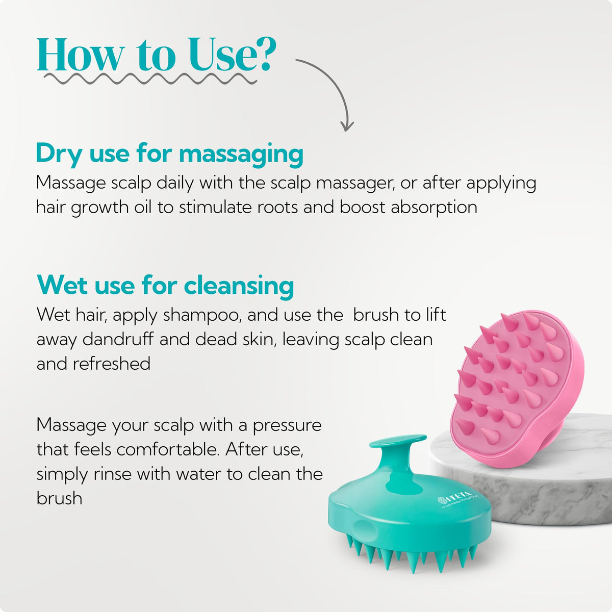 HEETA on dry hair showing gentle massage benefit for sensitive scalps