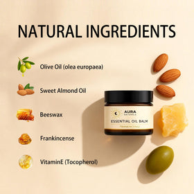 Heidelux Aura Naturals ingredient bottles with olive oil and vitamin E to show moisturizing benefits