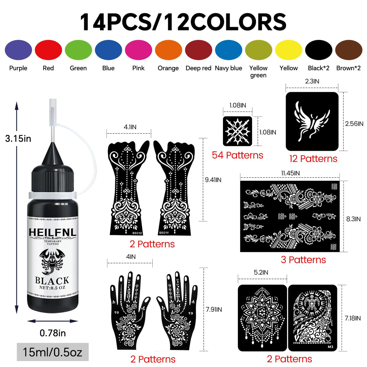 HEILFNL fourteen ink bottles lined up displaying vibrant color range