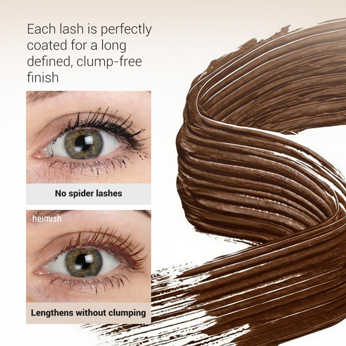 HEIMISH before and after lashes illustrating natural length and volume