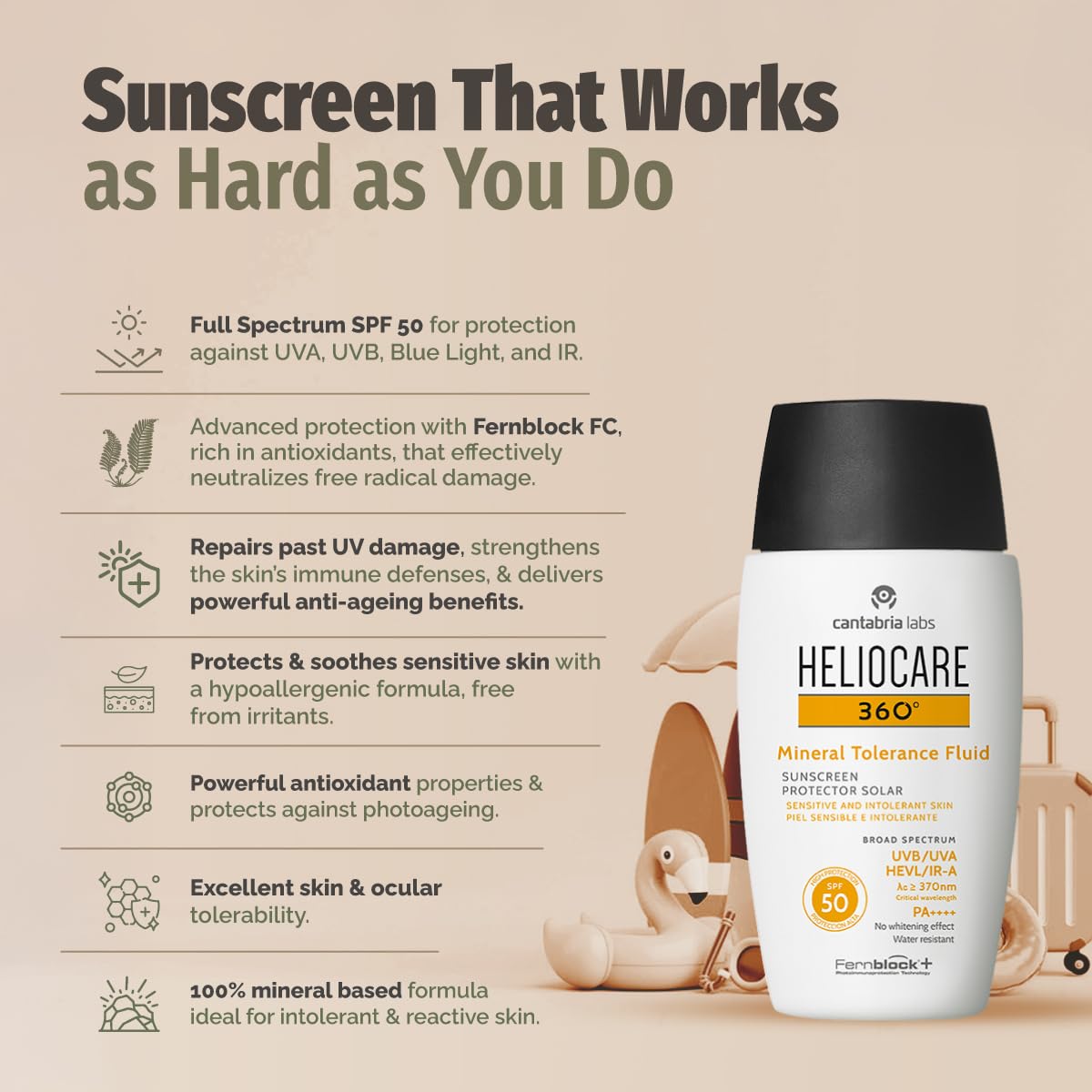 Heliocare 50ml tube in hand showing compact travel size