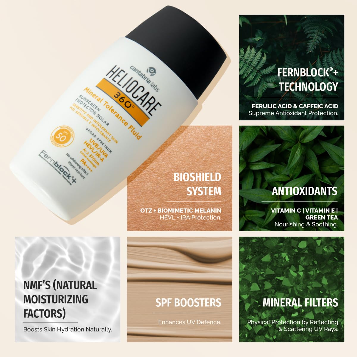 Heliocare label close-up with Fernblock+ ingredient clarity