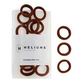 Heliums front packaging showing 30 brown mini hair ties, convinces value