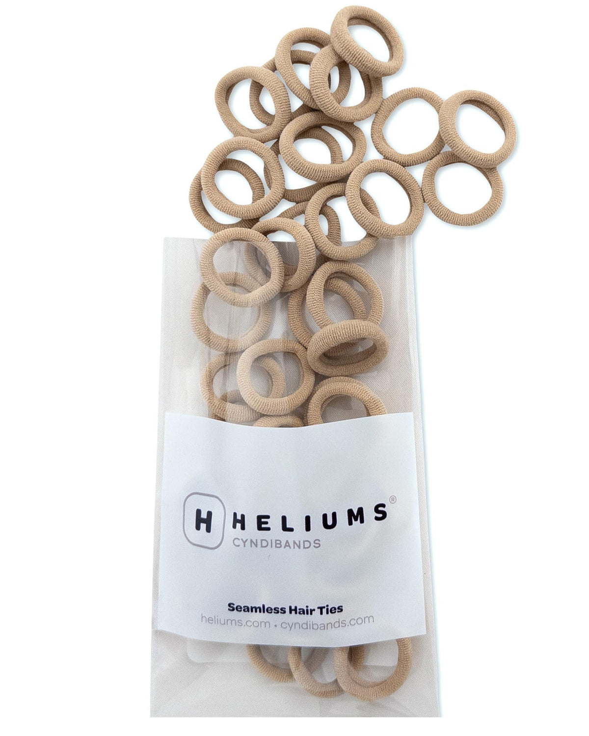 Heliums front packaging showing sandy blonde mini ties and count benefit