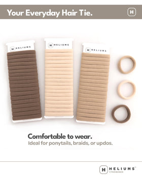 Heliums band worn in ponytail in neutral shade blending with hair benefit: discreet look