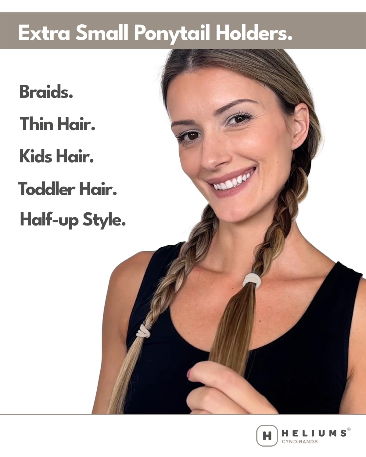 Heliums used in a toddler ponytail showing gentle secure hold without pulling