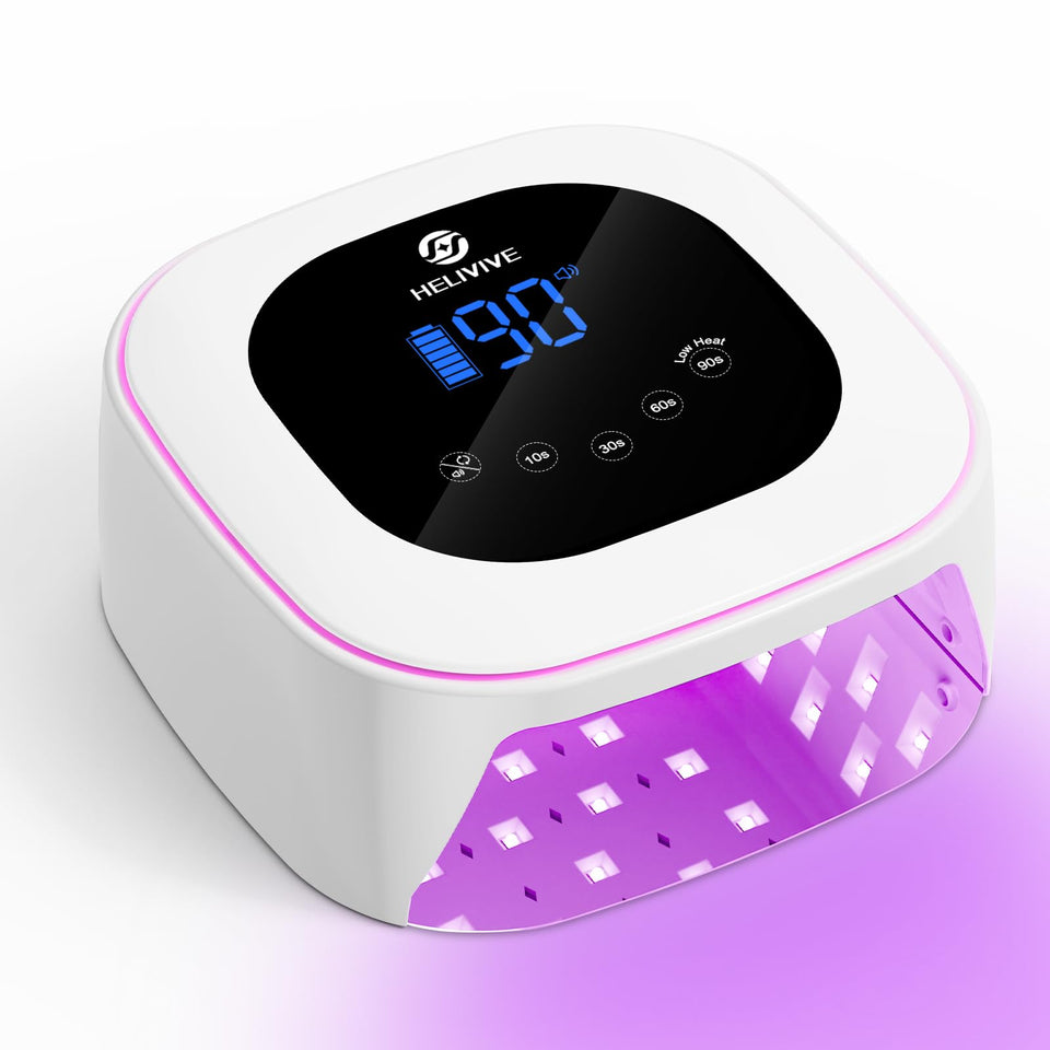 HELIVIVE front view showing compact lamp and ambient pink ring, stylish and functional