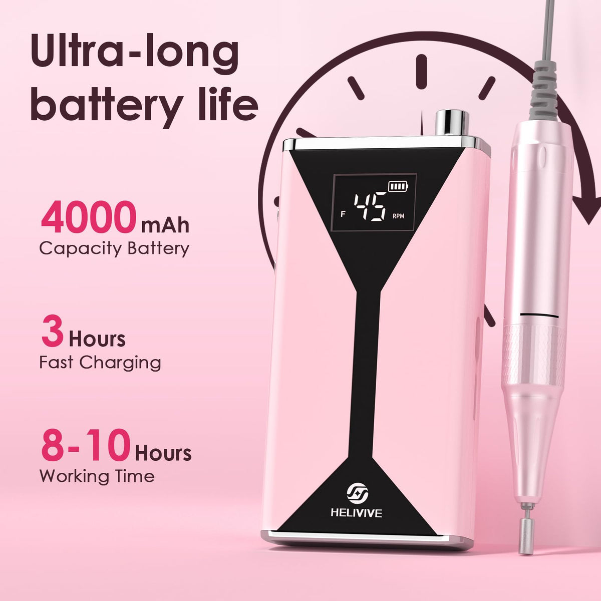 HELIVIVE electric nail drill in use at home demonstrating fast, precise shaping