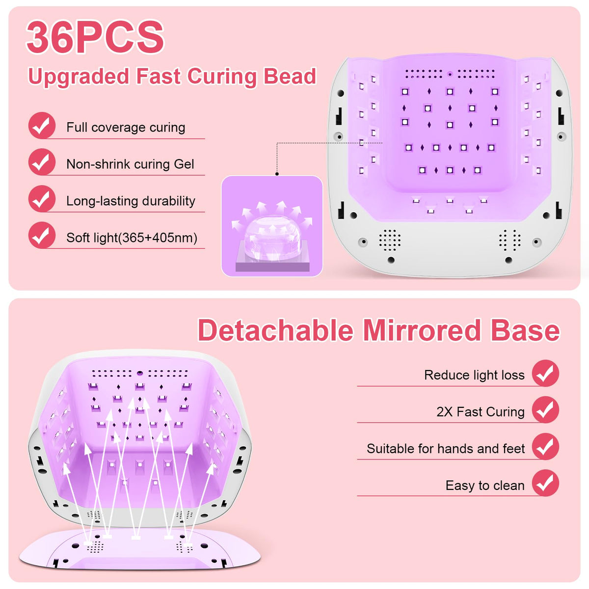 HELIVIVE mirrored removable base detail, boosts light reflection for quicker cures