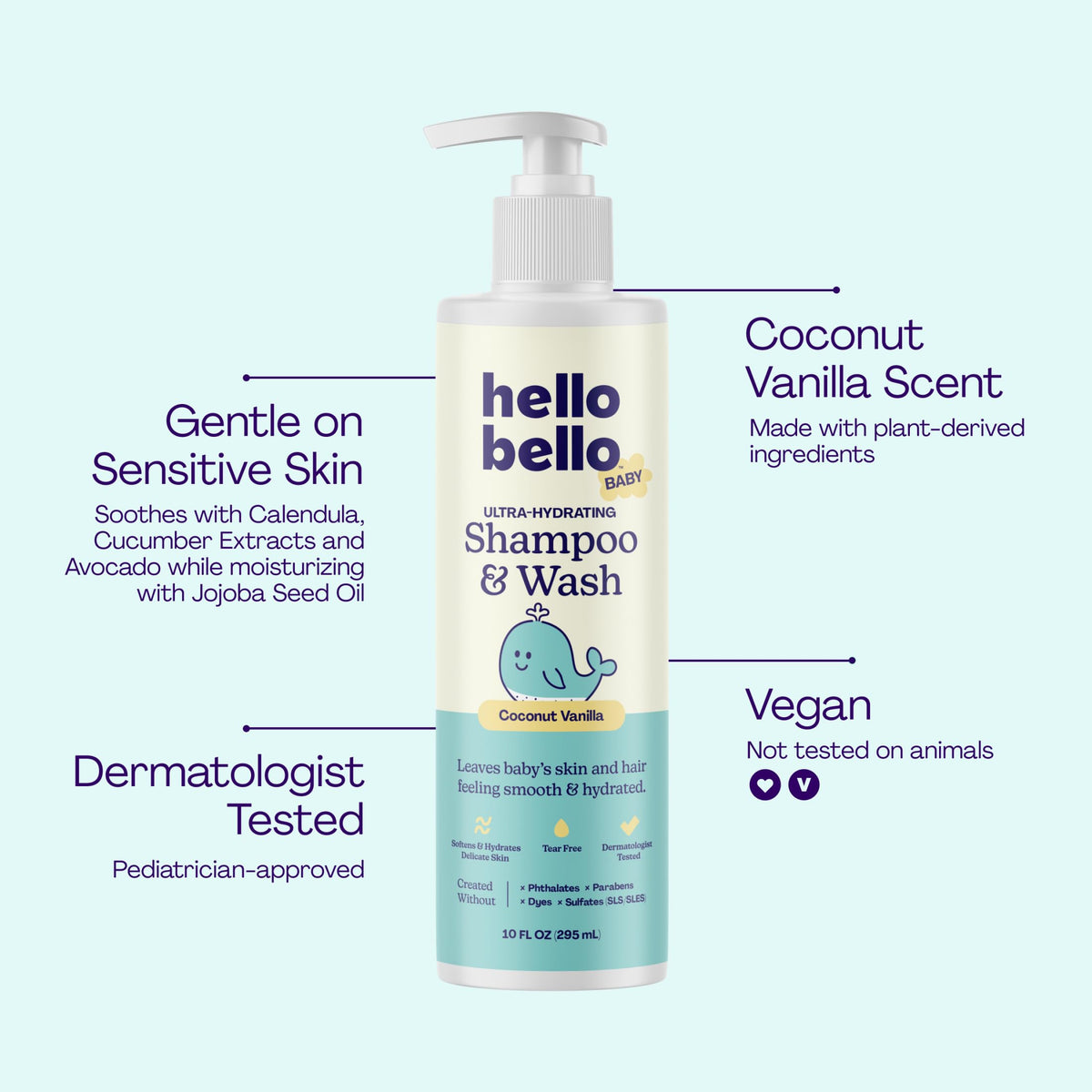 Hello Bello back label close-up listing ingredients and usage directions