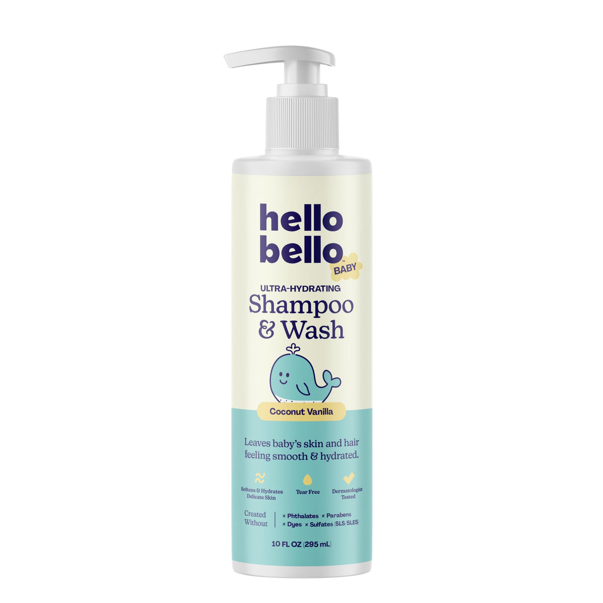 Hello Bello front bottle showing label and coconut vanilla scent benefits