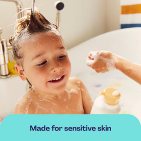 Hello Bello gentle lather in baby hair demonstrating soft cleansing action