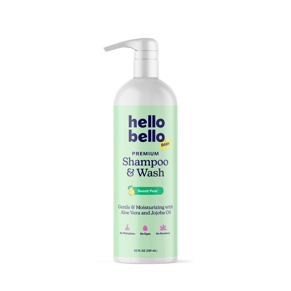 Hello Bello front packaging showing 20 oz bottle and sweet pear label for gentle cleansing
