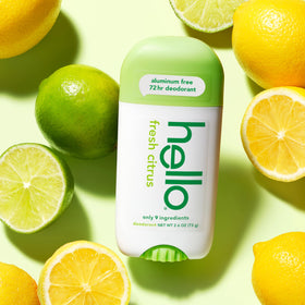 hello Fresh Citrus on bathroom shelf in lifestyle scene conveying daily routine ease