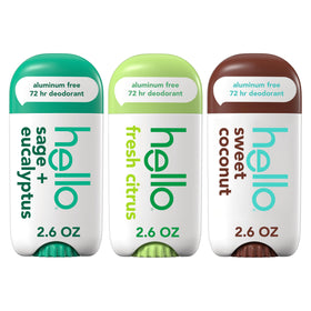 hello front packaging showing three fragrance sticks and variety benefits