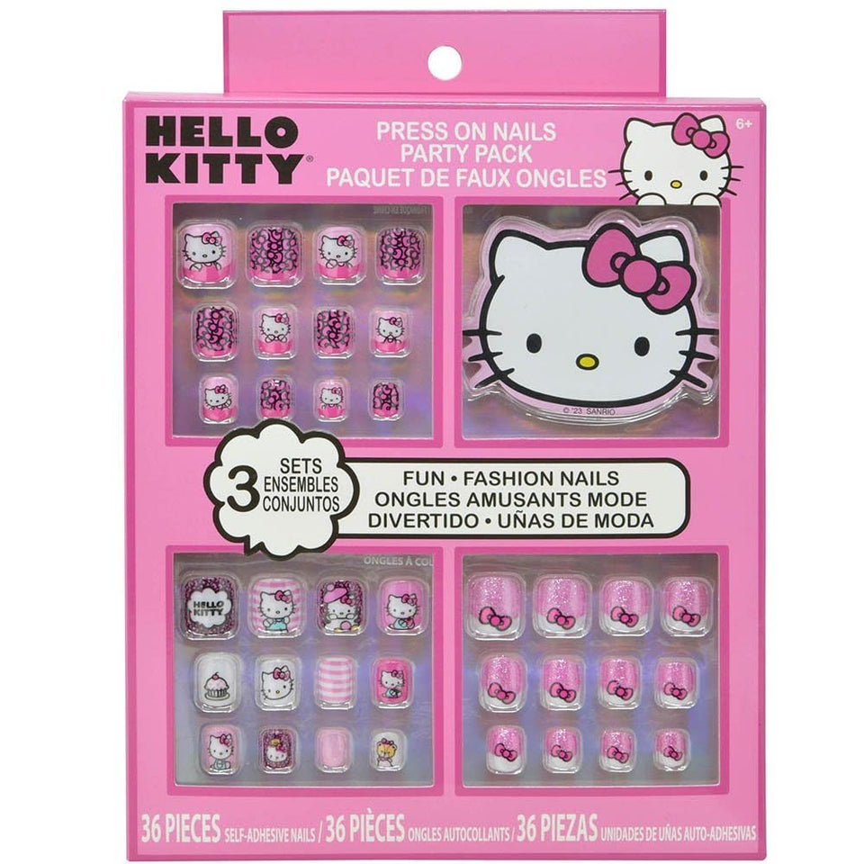 Hello Kitty front packaging shot showing colorful nails and party-ready designs