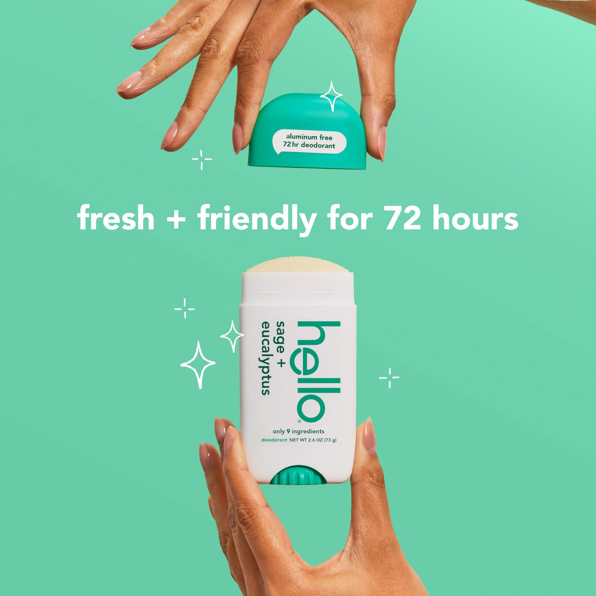 two hello deodorant sticks in retail display emphasizing travel packs