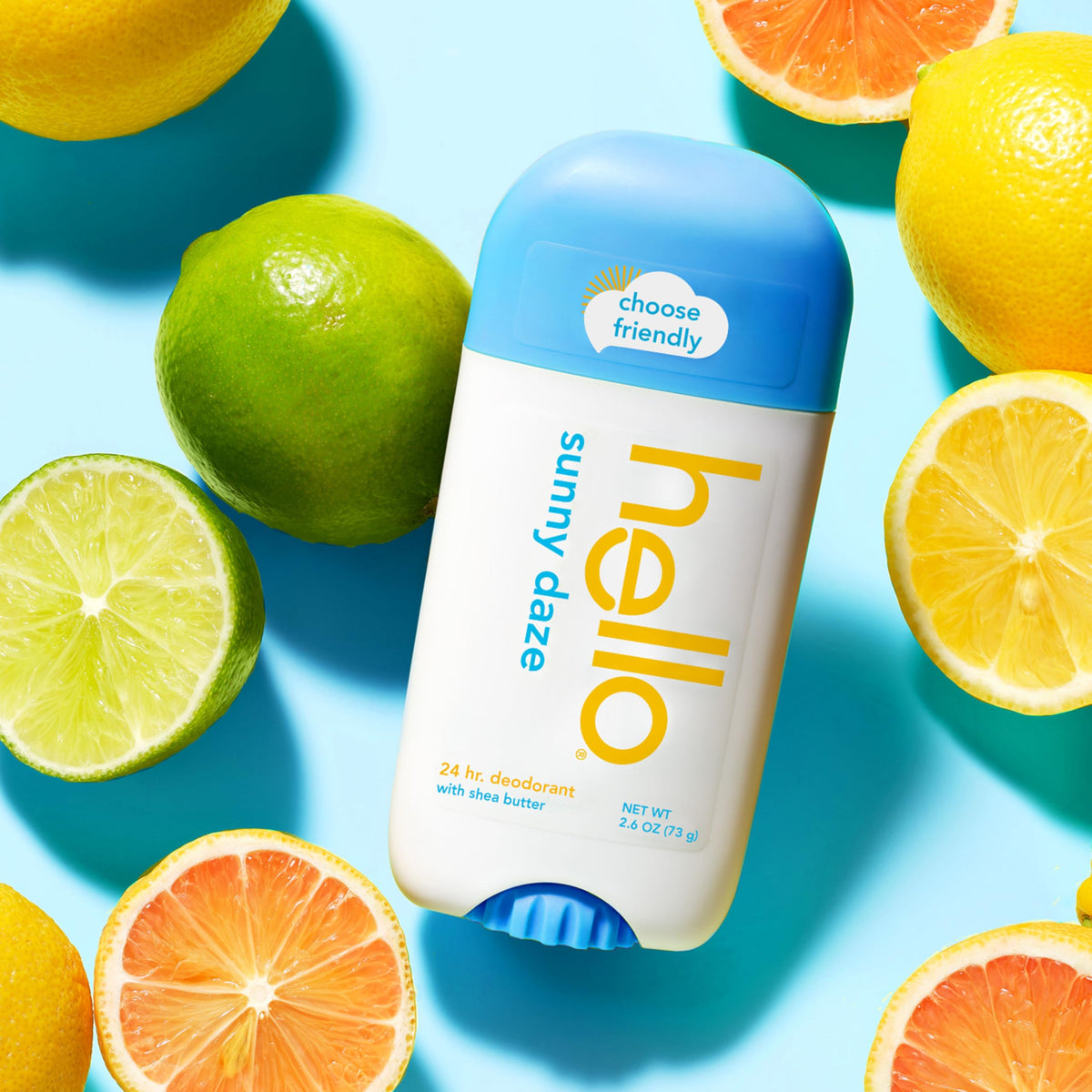 hello Sunny Daze ingredient focus on shea butter scoop, highlighting moisturizing skin benefit