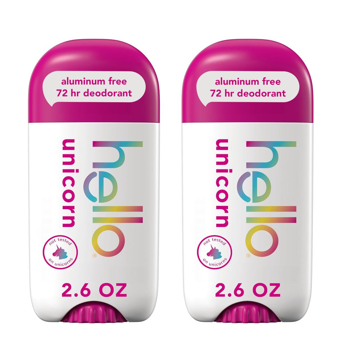 hello brand front packaging showing two sticks and vibrant unicorn scent