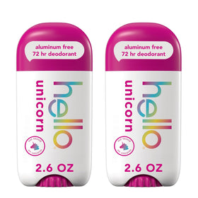 hello brand front packaging showing two sticks and vibrant unicorn scent