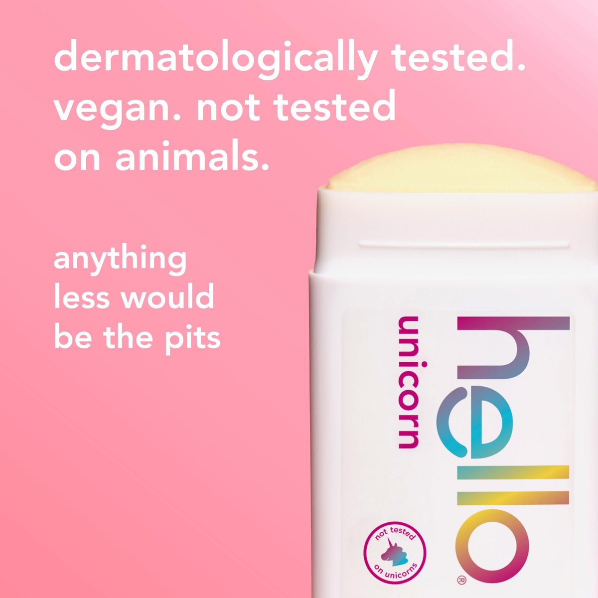 hello brand label close-up showing dermatologically tested and vegan benefit