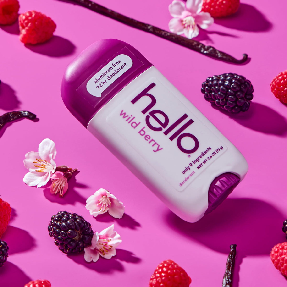 hello Wild Berry on bathroom vanity illustrating daily routine freshness