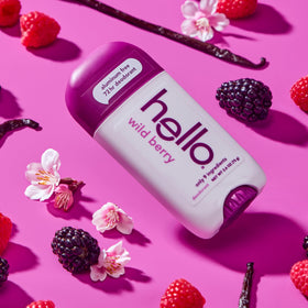 hello Wild Berry on bathroom vanity illustrating daily routine freshness