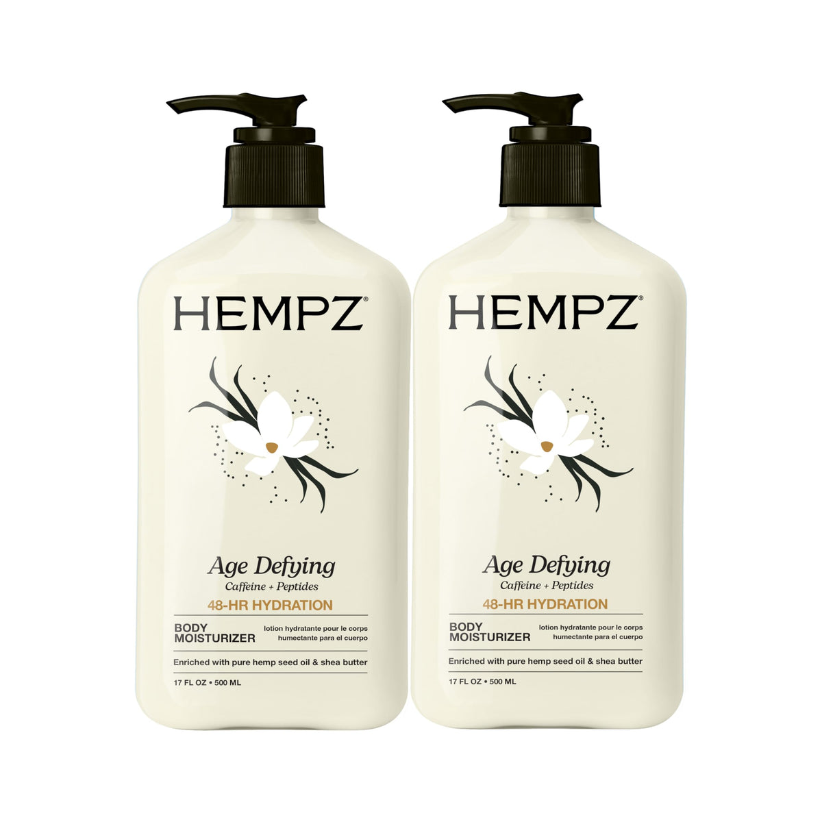 Hempz front bottle showing label and size, highlights moisturizing benefits