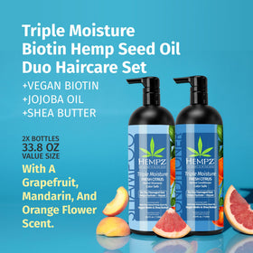 Hempz bottle close-up label detail highlighting biotin and color-safe benefits