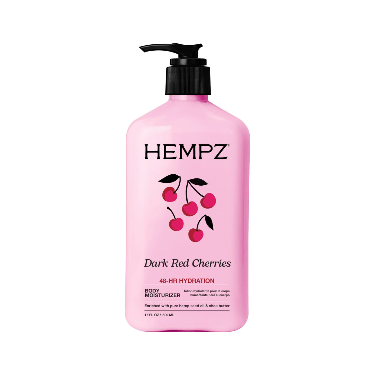 Hempz bottle front view showing label and 17 oz size for moisturizing benefit