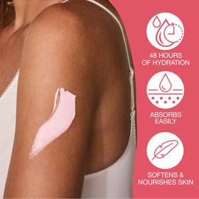 Hempz lotion texture swatch on skin demonstrating fast-absorbing hydration